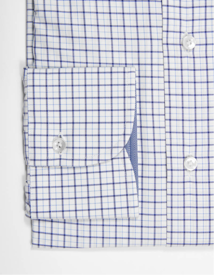 Patrick Hellmann Collection White Shirt With Blue Square Pattern 100% Cotton image